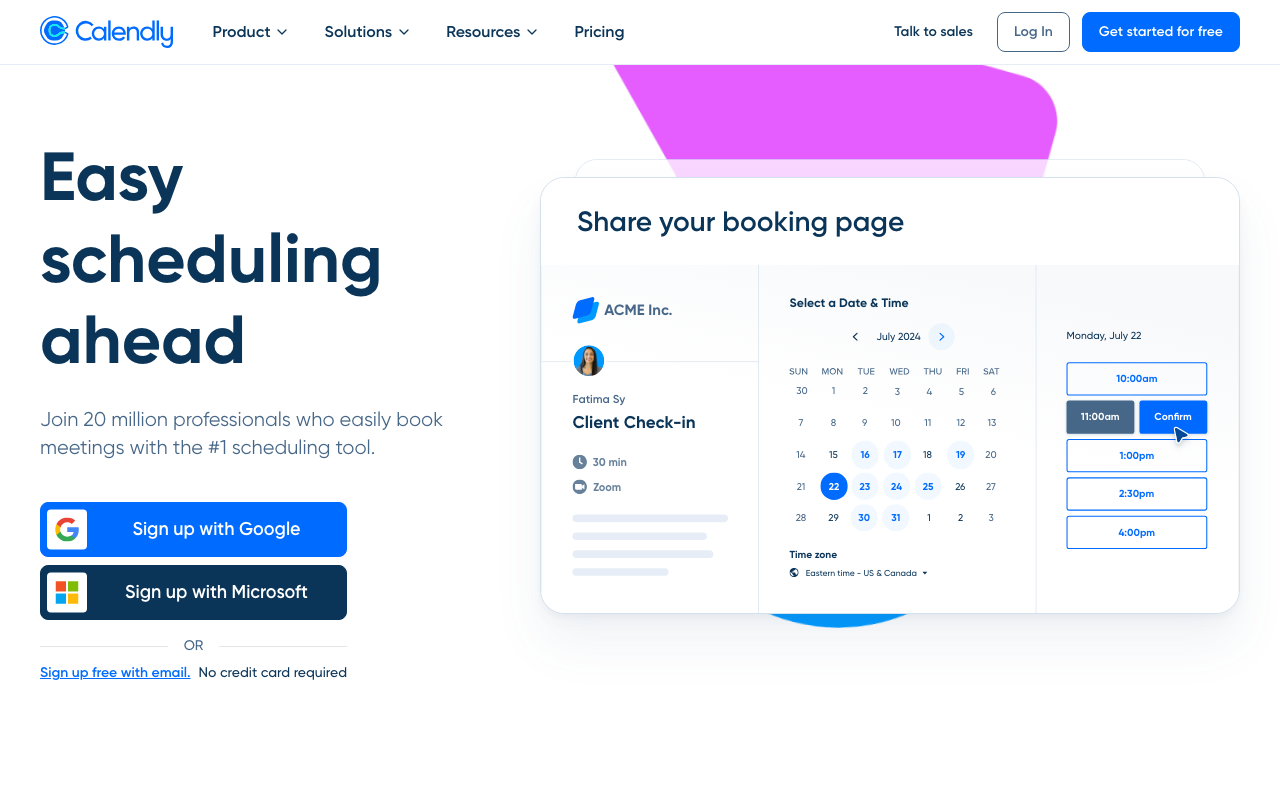 Главная страница Calendly