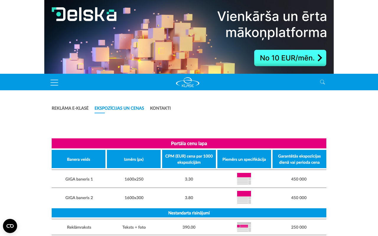 Прайс на рекламу в E-klase
