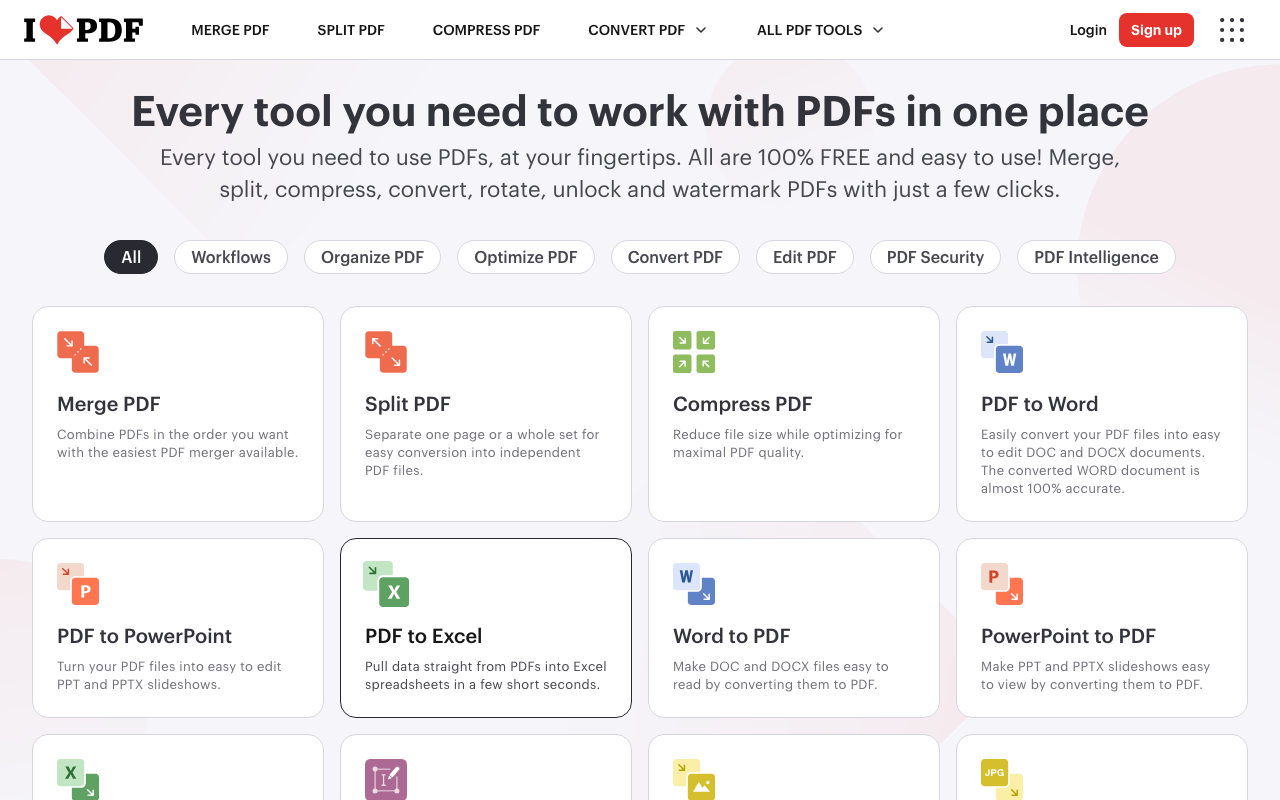 Главная страница iLovePDF