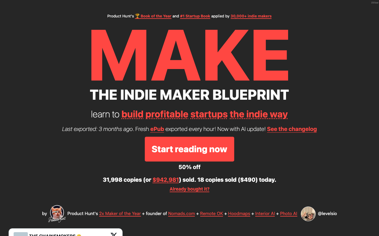Лендинг книги MAKE со счётчиком продаж