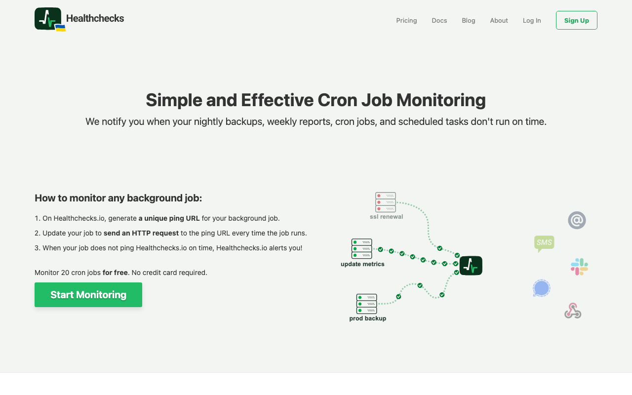 Главная страница Healthchecks.io