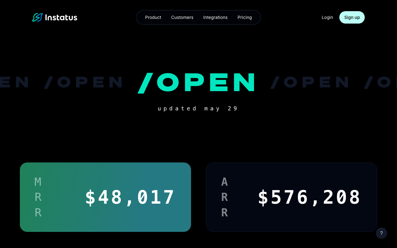 Открытая отчётность Instatus: MRR $48 017 и ARR $576 208