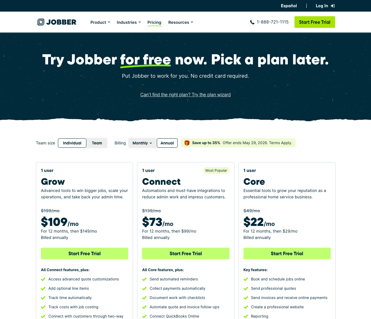 Planes de precios de Jobber
