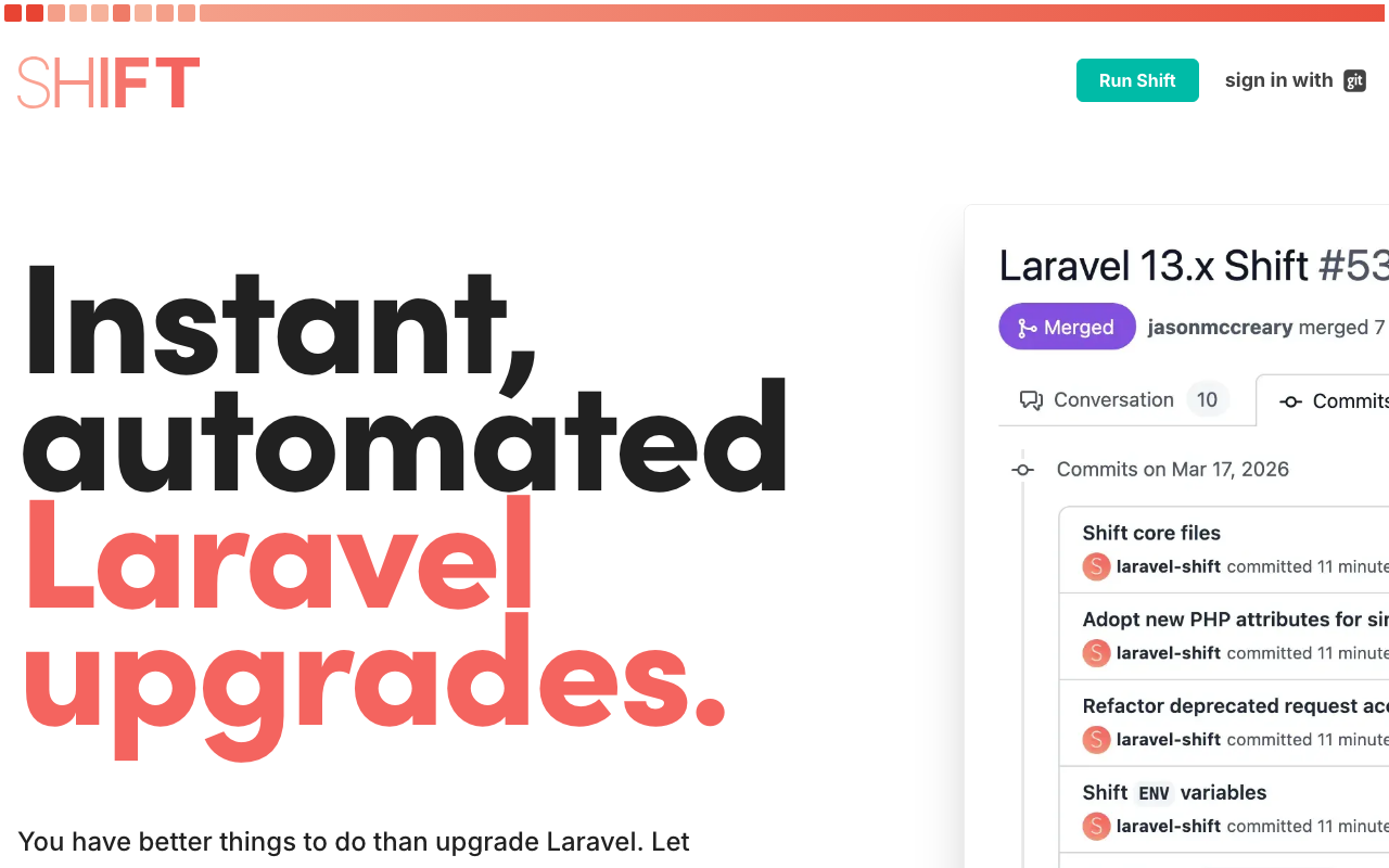 Главная страница Laravel Shift