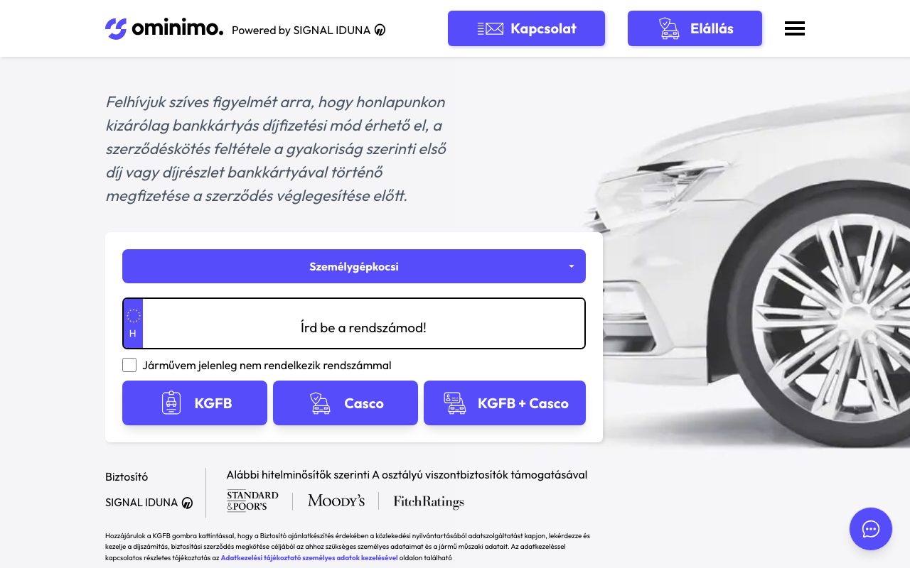 Главная Ominimo с калькулятором KGFB и каско