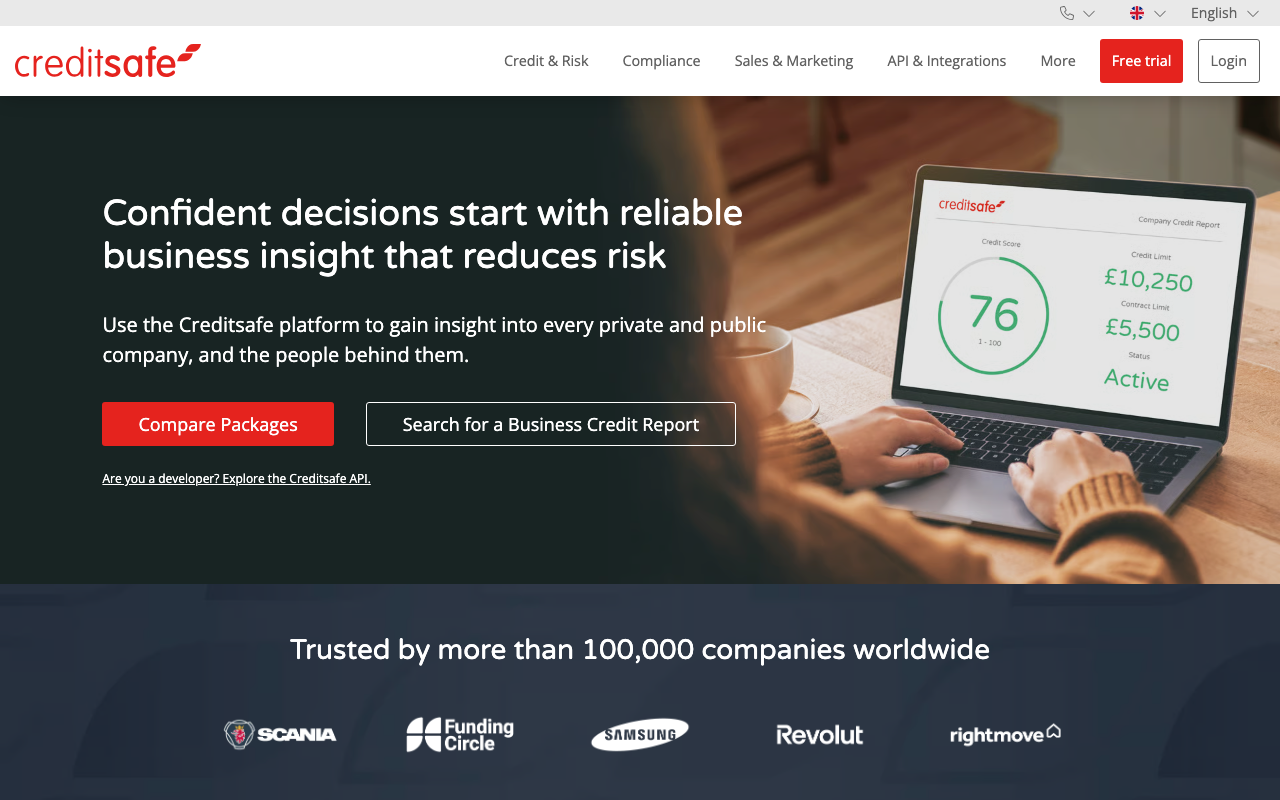 Главная страница Creditsafe с кредитным отчётом о компании