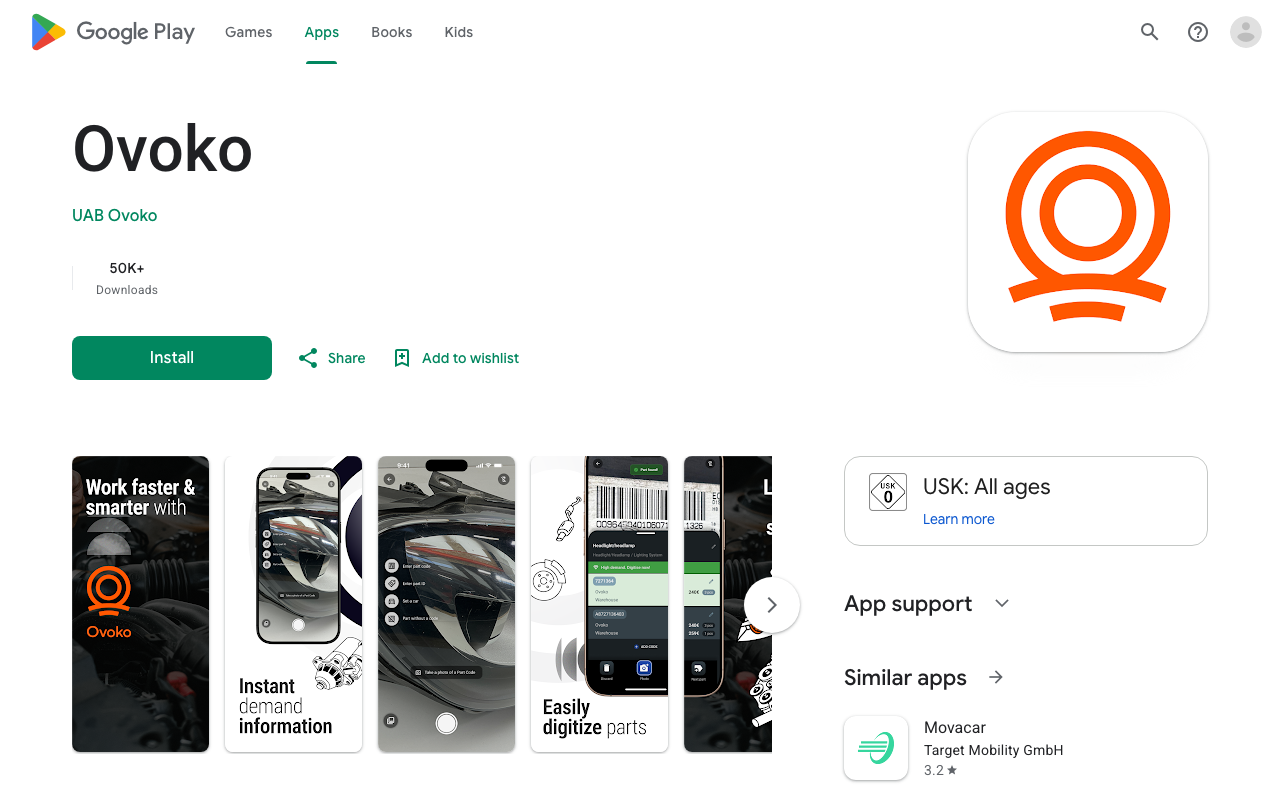 Приложение Ovoko для авторазборок в Google Play