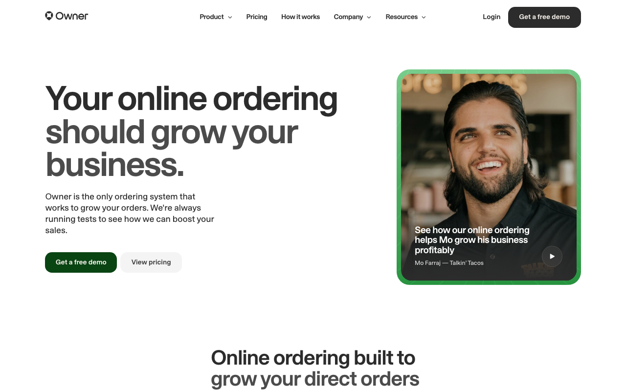 Страница онлайн-заказов Owner.com