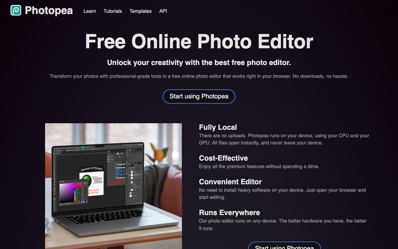 Главная страница Photopea