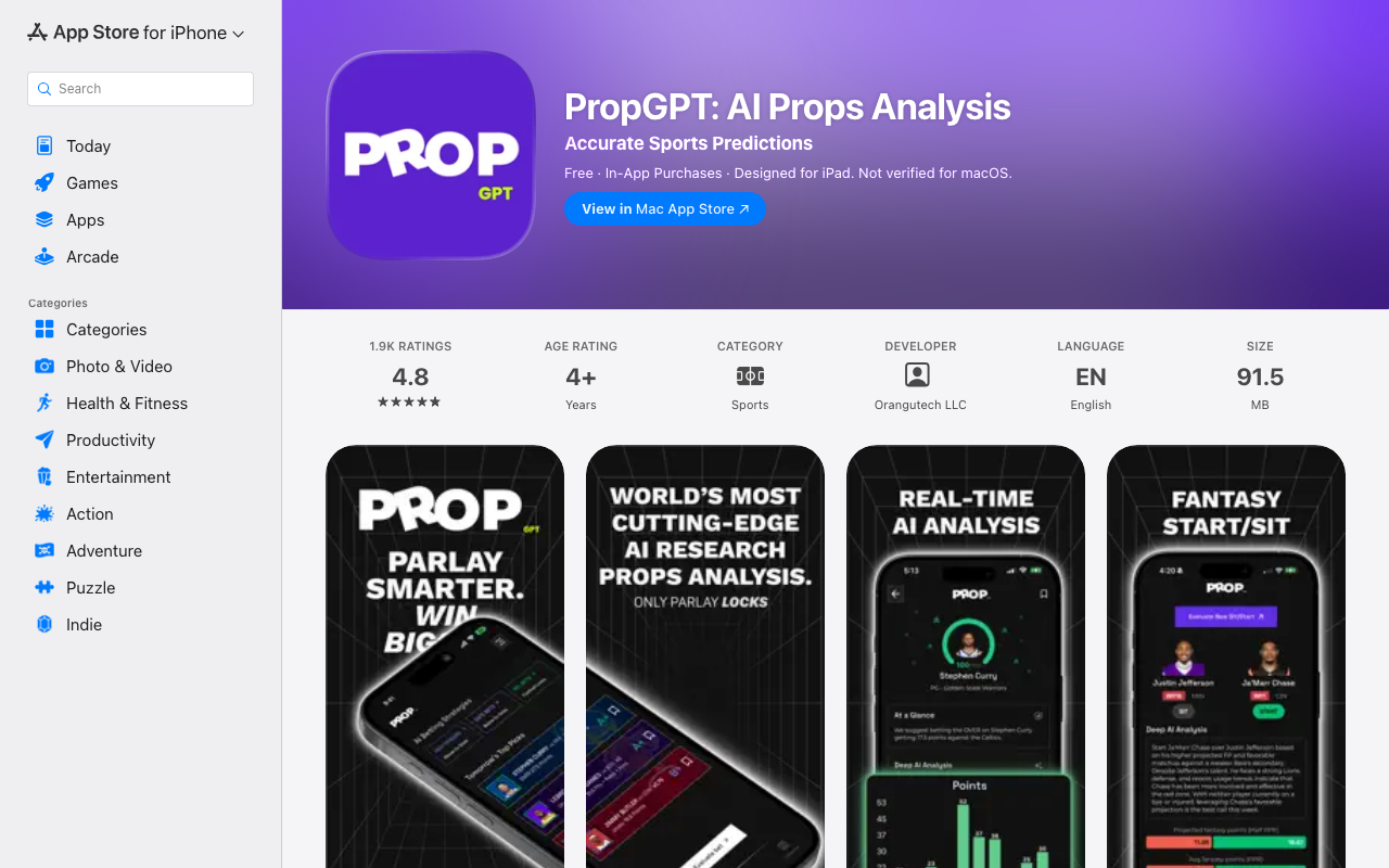 Страница PropGPT в App Store
