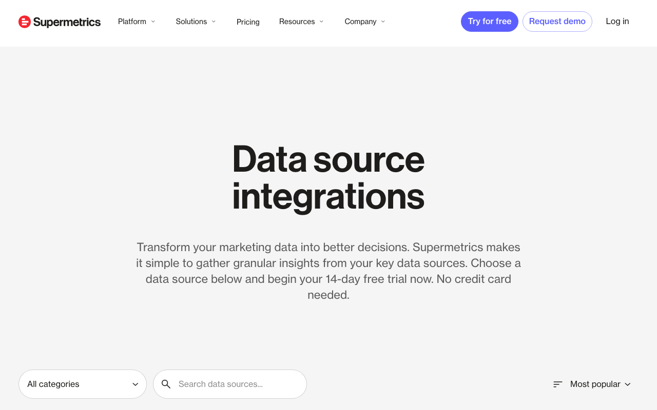 Каталог интеграций Supermetrics