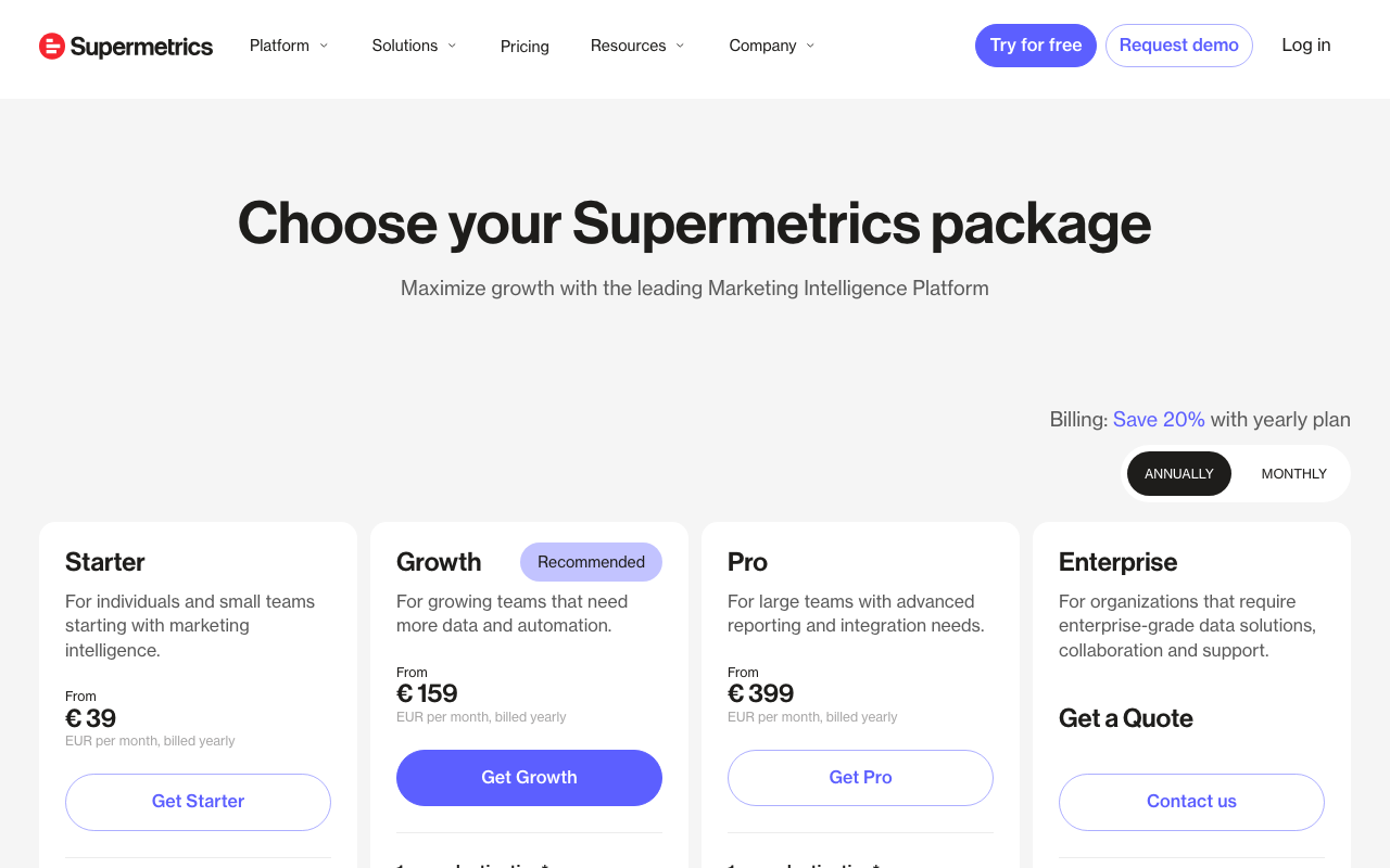 Тарифные планы Supermetrics