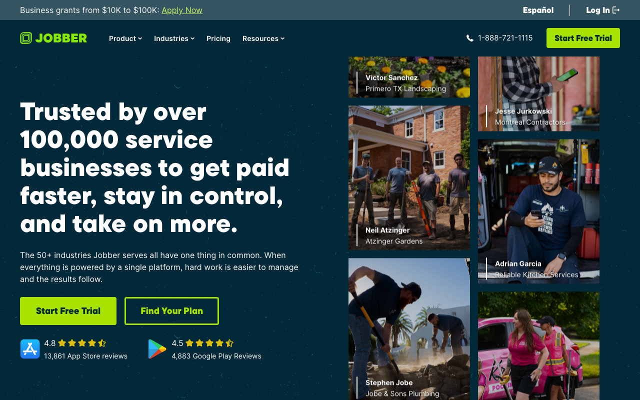 Главная страница Jobber — платформа для выездных услуг